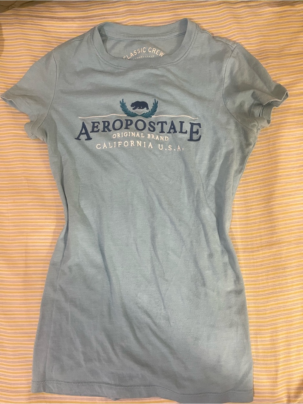 Aeropostale Light Aqua Crewneck Tee with Navy Logo